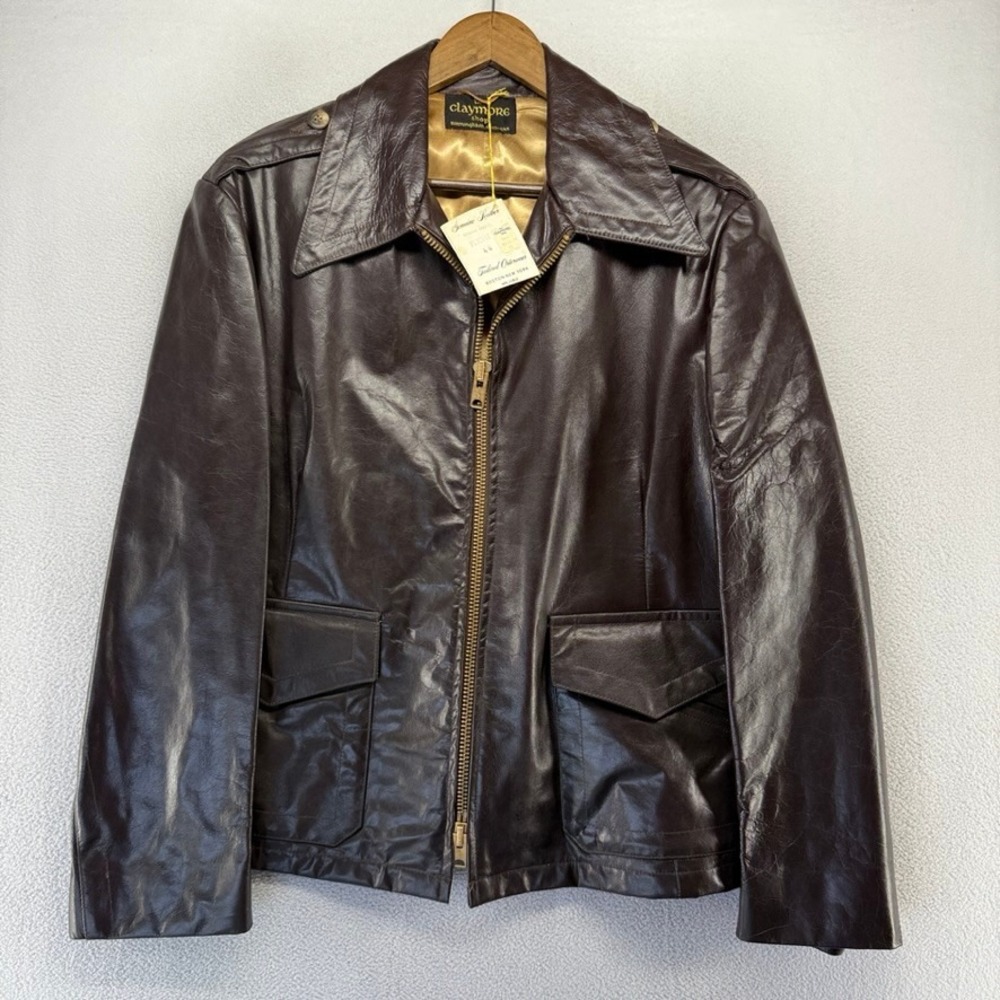 Vintage Claymore Shop Leather Jacket Mens 44 Brown Deadstock Zip Bomber Flight